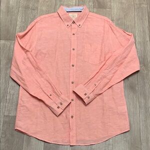 Mens Weatherproof Linen Blend Pink‎ Button Up Long Sleeve Casual Shirt